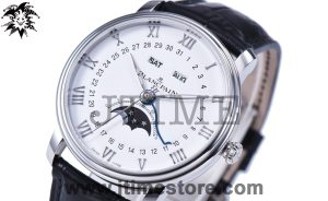 Villeret 6654 SS Complicated Function OMF 1:1 Best Edition White Dial on Black Leather Strap A6654 V2