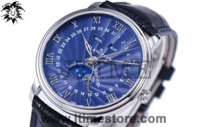 Villeret 6654 SS Complicated Function OMF 1:1 Best Edition Textured Blue Dial on Blue Leather Strap A6654 V2