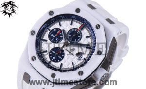 Royal Oak Offshore 44mm 26402CB Updated White Ceramic JF 1:1 Best Edition White Dial on White Rubber Strap A3126 V2