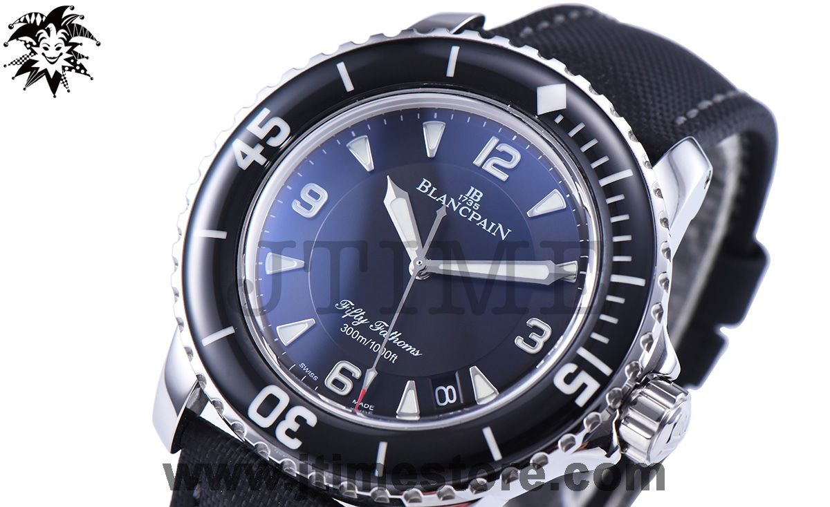 Fifty Fathoms 5015 SS Black ZF 1:1 Best Edition Black Dial on Sail-canvas Strap A2836
