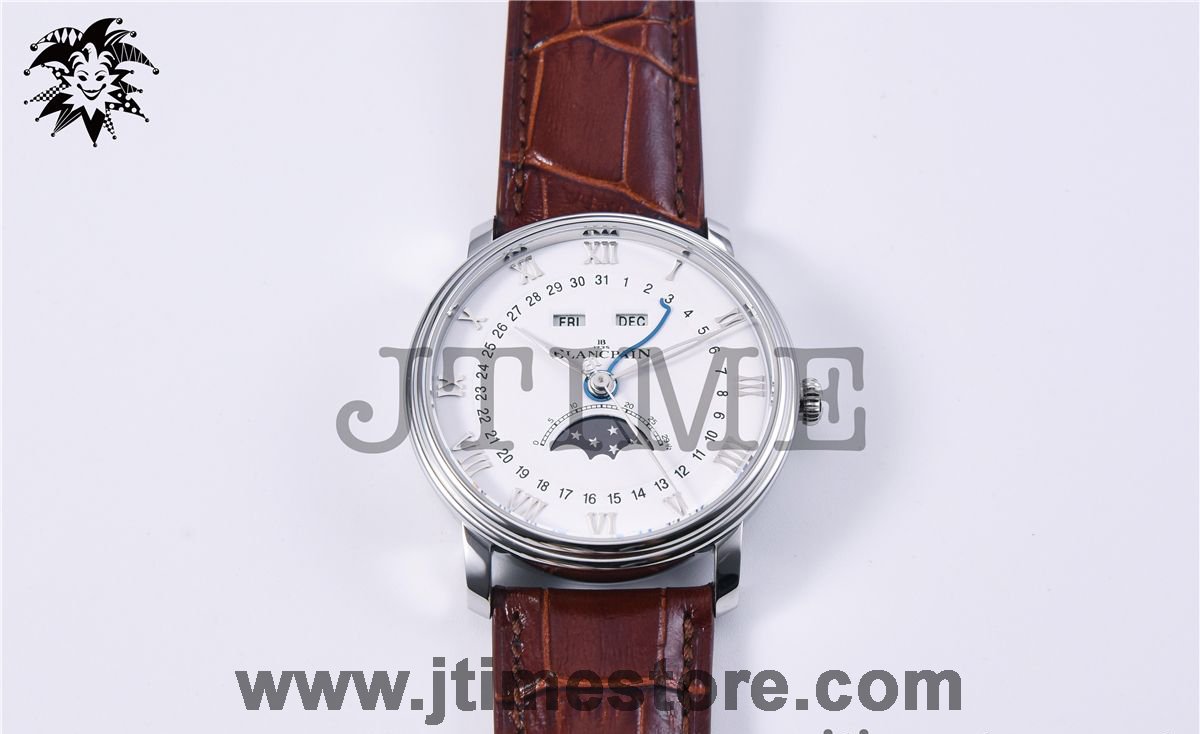 Villeret 6654 SS Complicated Function OMF 1:1 Best Edition White Dial on Brown Leather Strap A6654 V2 - Image 2