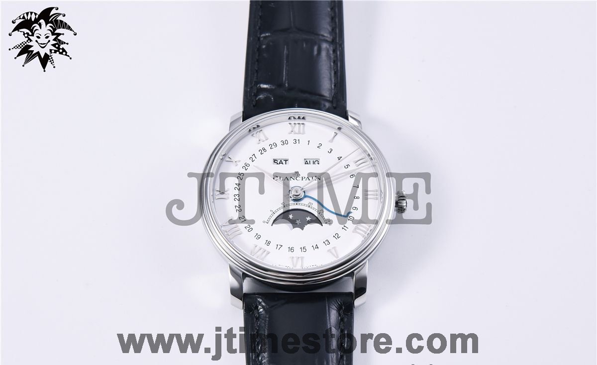 Villeret 6654 SS Complicated Function OMF 1:1 Best Edition White Dial on Black Leather Strap A6654 V2 - Image 3