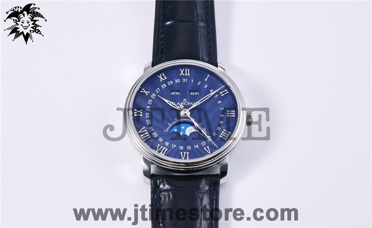 Villeret 6654 SS Complicated Function OMF 1:1 Best Edition Textured Blue Dial on Blue Leather Strap A6654 V2 - Image 2