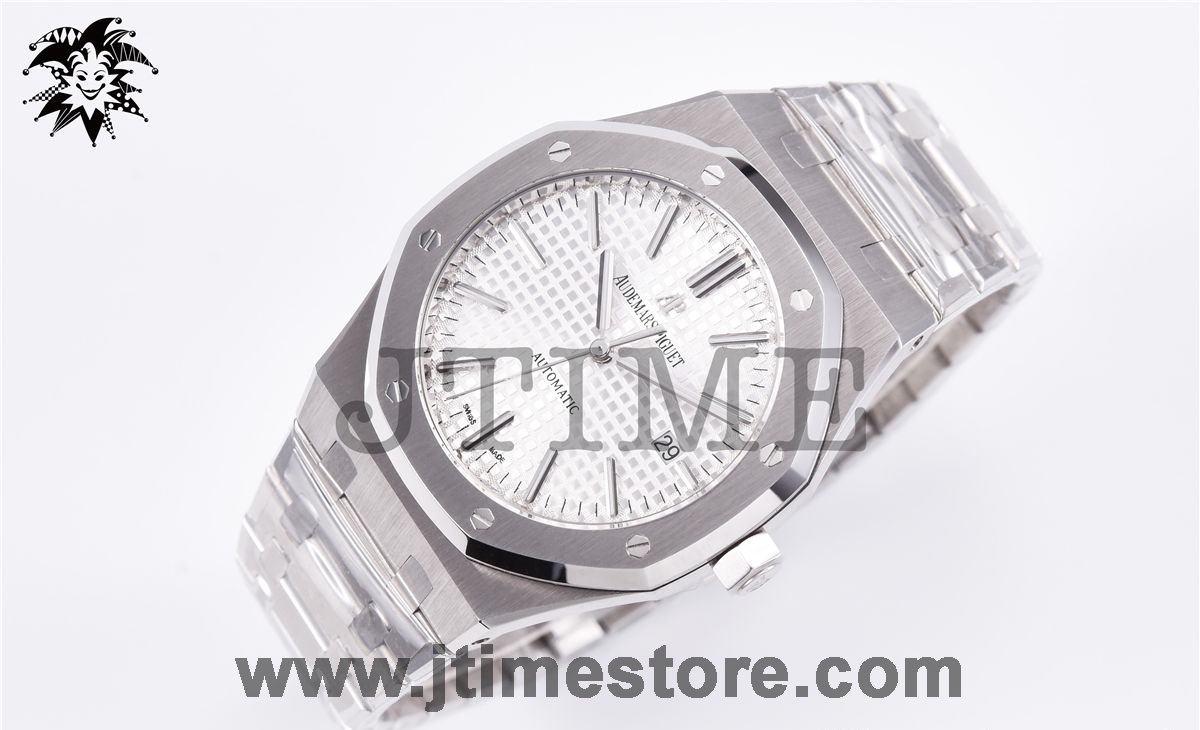 Royal Oak 41mm 15400 SS JF 1:1 Best Edition White Textured Dial on SS Bracelet A3120 V3 - Image 3