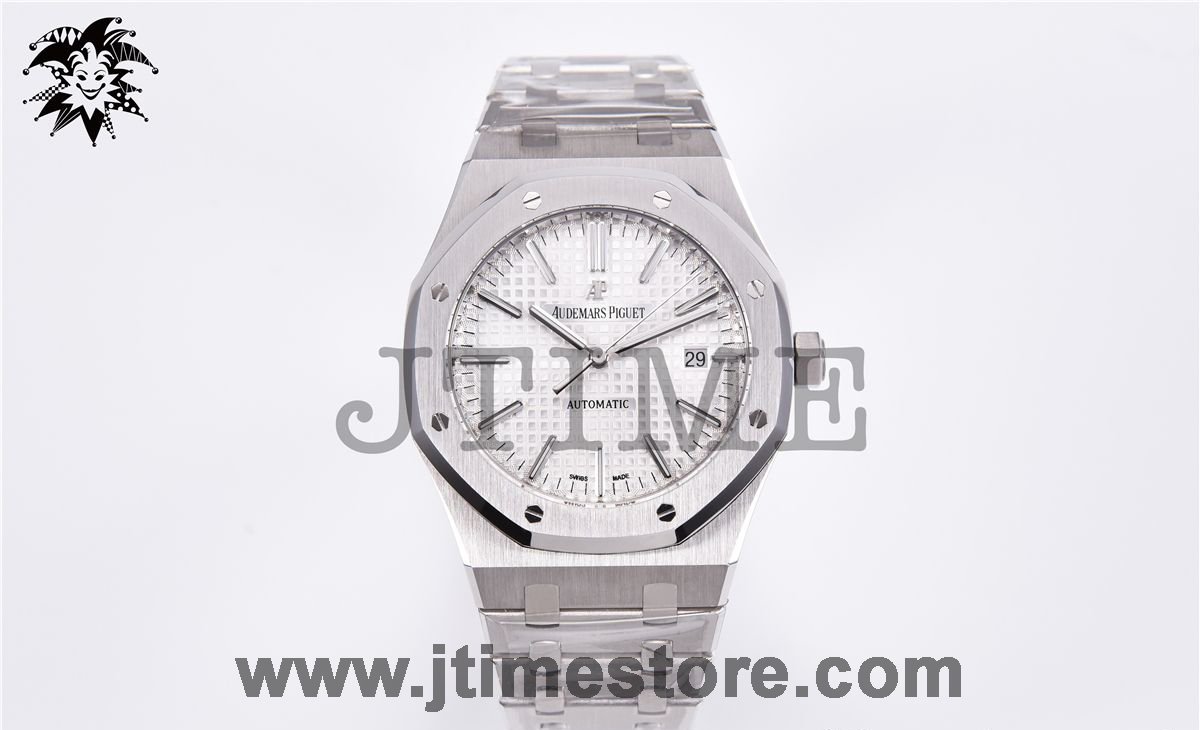 Royal Oak 41mm 15400 SS JF 1:1 Best Edition White Textured Dial on SS Bracelet A3120 V3 - Image 2