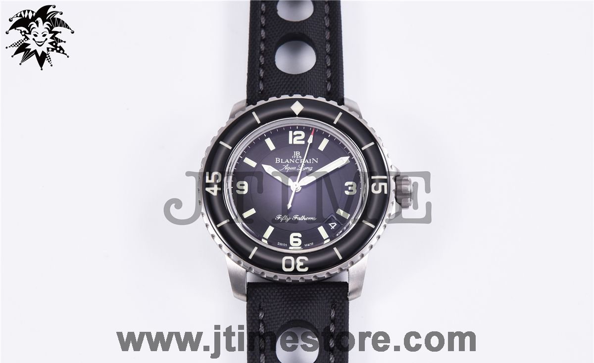 Fifty Fathoms 5015C Tribute to Aqua Lung ZF 1:1 Best Edition Black Dial on Sail-canvas Strap A1315 - Image 3