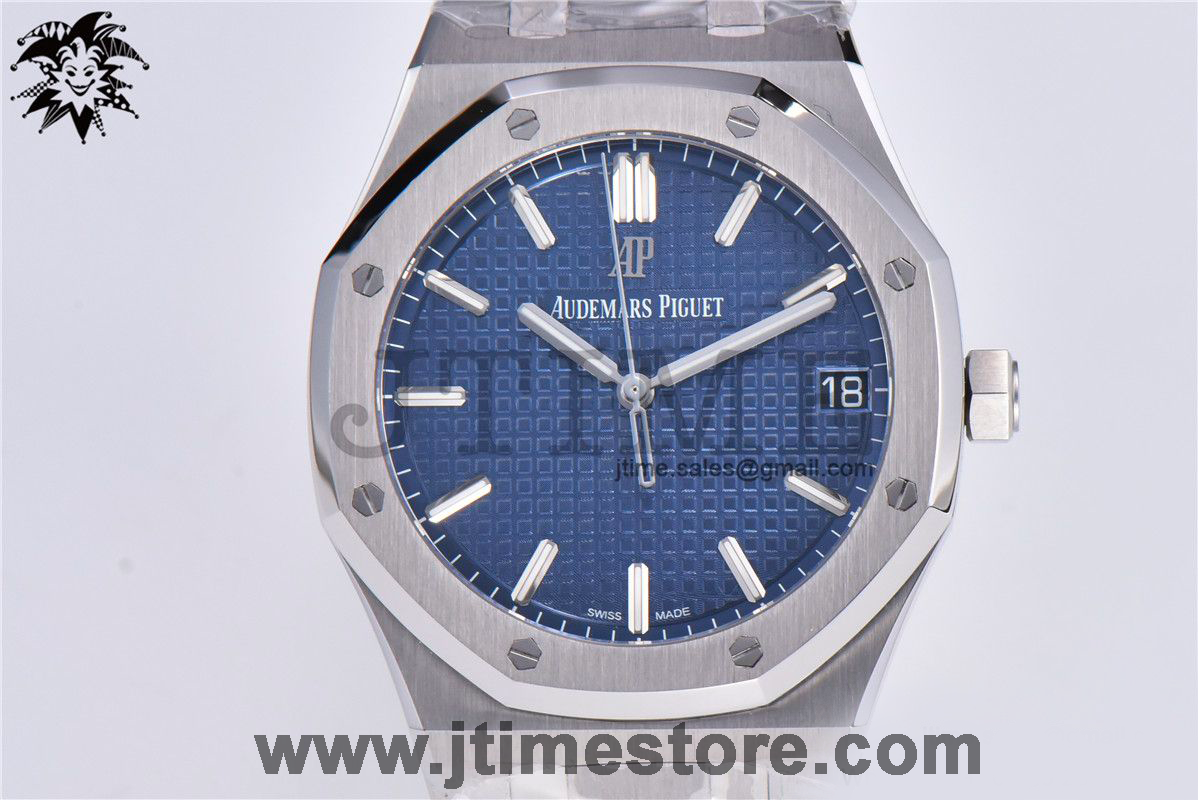 Royal Oak 41mm 15500 SS JF 1:1 Best Edition Blue Textured Dial on SS Bracelet A4302 (Free Box) - Image 2