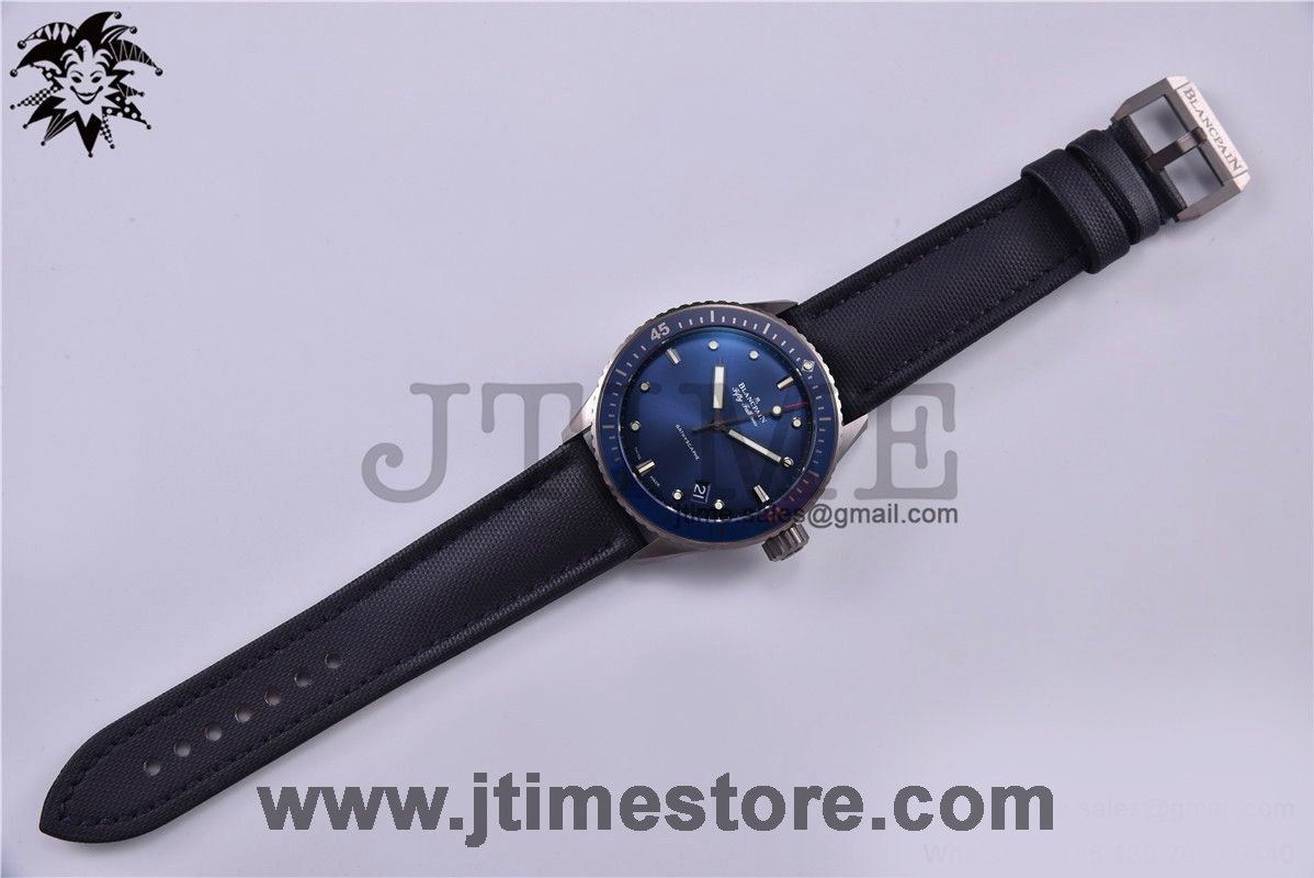 Fifty Fathoms Bathyscaphe Ceramic GF 1:1 Best Edition Blue Dial on Blue Sail-Canvas Strap A1315 - Image 2