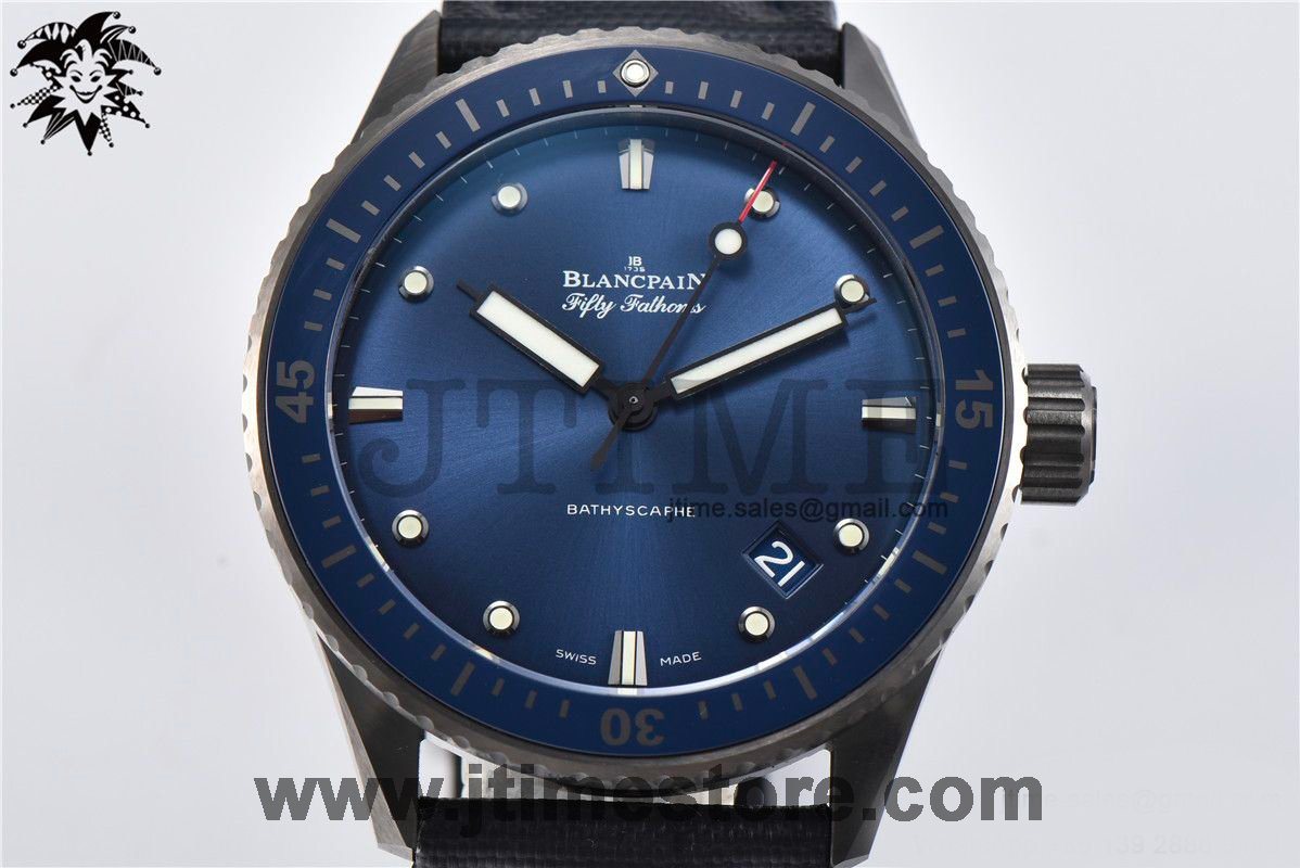 Fifty Fathoms Bathyscaphe Ceramic GF 1:1 Best Edition Blue Dial on Blue Sail-Canvas Strap A1315 - Image 4