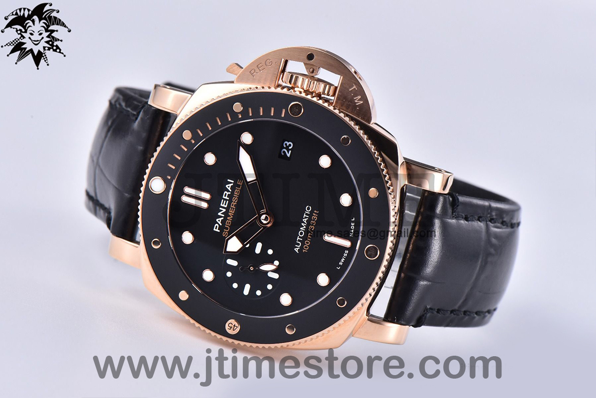 PAM974 Luminor Submersible RG VSF 1:1 Best Edition on Black Leather Strap AXXXIV - Image 4