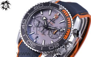 Planet Ocean Master Chronometer SS OMF 1:1 Best Edition Black/Orange Bezel Gray Dial on Black Nylon Strap A9900