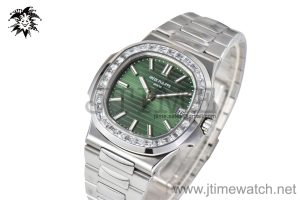 Nautilus 5711/1A 3KF 1:1 Best Edition Diamonds Bezel Green Textured Dial on SS Bracelet A324 Super Clone V2