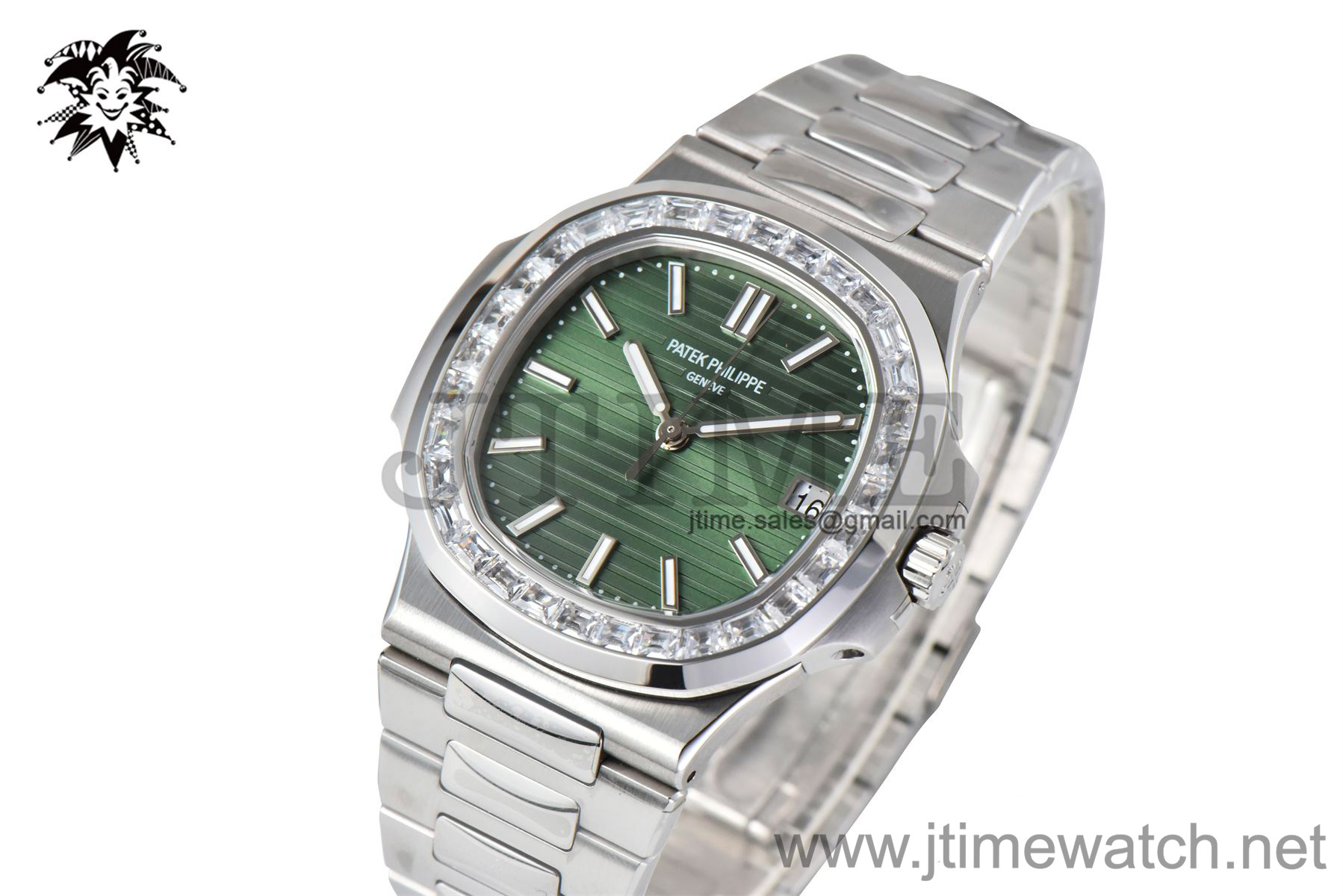 Nautilus 5711/1A 3KF 1:1 Best Edition Diamonds Bezel Green Textured Dial on SS Bracelet A324 Super Clone V2