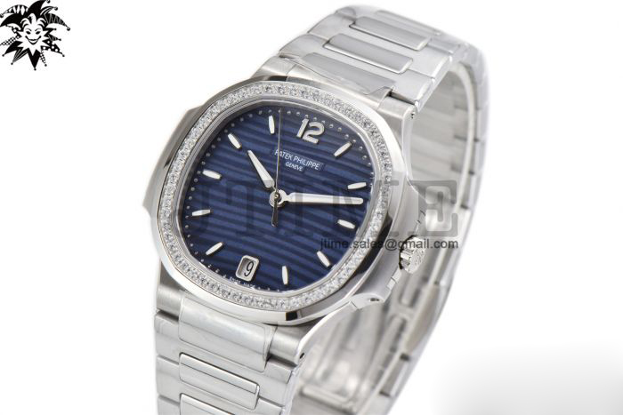 Nautilus 7118 Ladies 3KF 1:1 Best Edition Blue Dial Diamonds Bezel on SS Bracelet A324 Super Clone