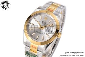 DateJust 41 YG Polished Bezel KING 1:1 Best Edition 904L Steel Silver Stick Dial on SS/YG Oyster Bracelet VR3235