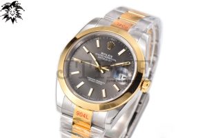 DateJust 41 YG Polished Bezel KING 1:1 Best Edition 904L Steel Gray Stick Dial on SS/YG Oyster Bracelet VR3235