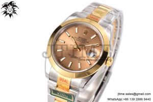 DateJust 41 YG Polished Bezel KING 1:1 Best Edition 904L Steel YG Stick Dial on SS/YG Oyster Bracelet VR3235