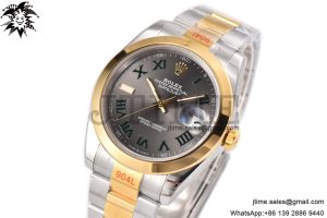 DateJust 41 YG Polished Bezel KING 1:1 Best Edition 904L Steel Gray Dial Green Roman on SS/YG Oyster Bracelet VR3235