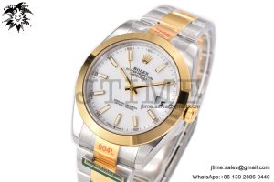 DateJust 41 YG Polished Bezel KING 1:1 Best Edition 904L Steel White Stick Dial on SS/YG Oyster Bracelet VR3235