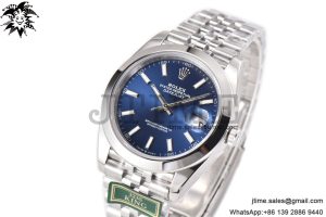 DateJust 41 SS Polished Bezel KING 1:1 Best Edition 904L Steel Blue Stick Dial on Jubilee Bracelet VR3235