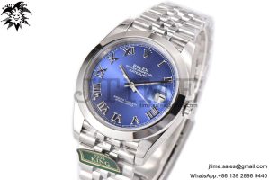 DateJust 41 SS Polished Bezel KING 1:1 Best Edition 904L Steel Blue Roman Dial on Jubilee Bracelet VR3235