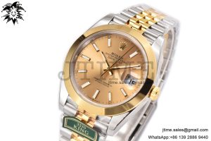 DateJust 41 YG Polished Bezel KING 1:1 Best Edition 904L Steel YG Stick Dial on SS/YG Jubilee Bracelet VR3235