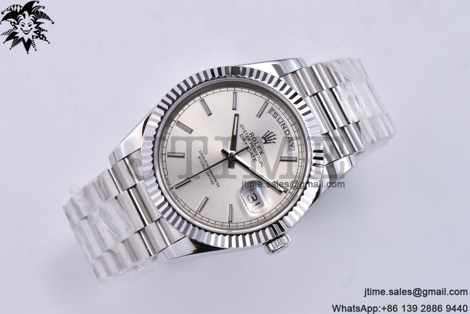 Day Date 40 SS 904L Steel GMF 1:1 Best Edition Silver Stick Dial on SS Bracelet A2836 - Image 2