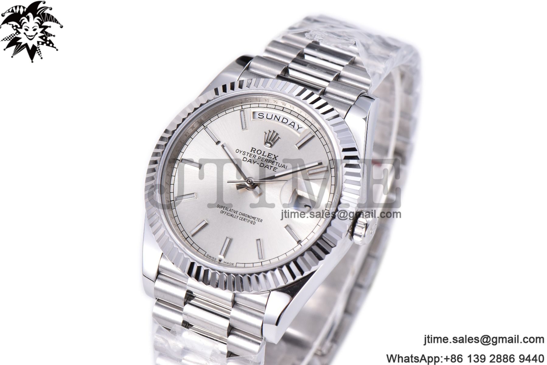 Day Date 40 SS 904L Steel GMF 1:1 Best Edition Silver Stick Dial on SS Bracelet A2836