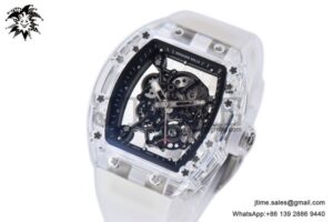 RM055 Transparent Case RMF 1:1 Best Edition Skeleton Black Dial on Transparent Rubber Strap Clone RMUL2