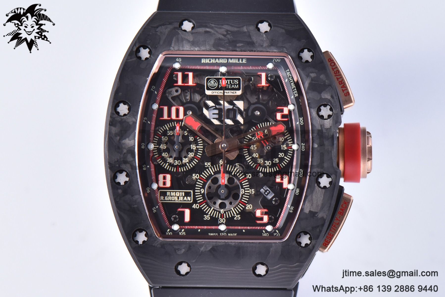 RM011 NTPT Chrono RG Case KVF 1:1 Best Edition Crystal Dial Red on Black Rubber Strap A7750 V2 - Image 15