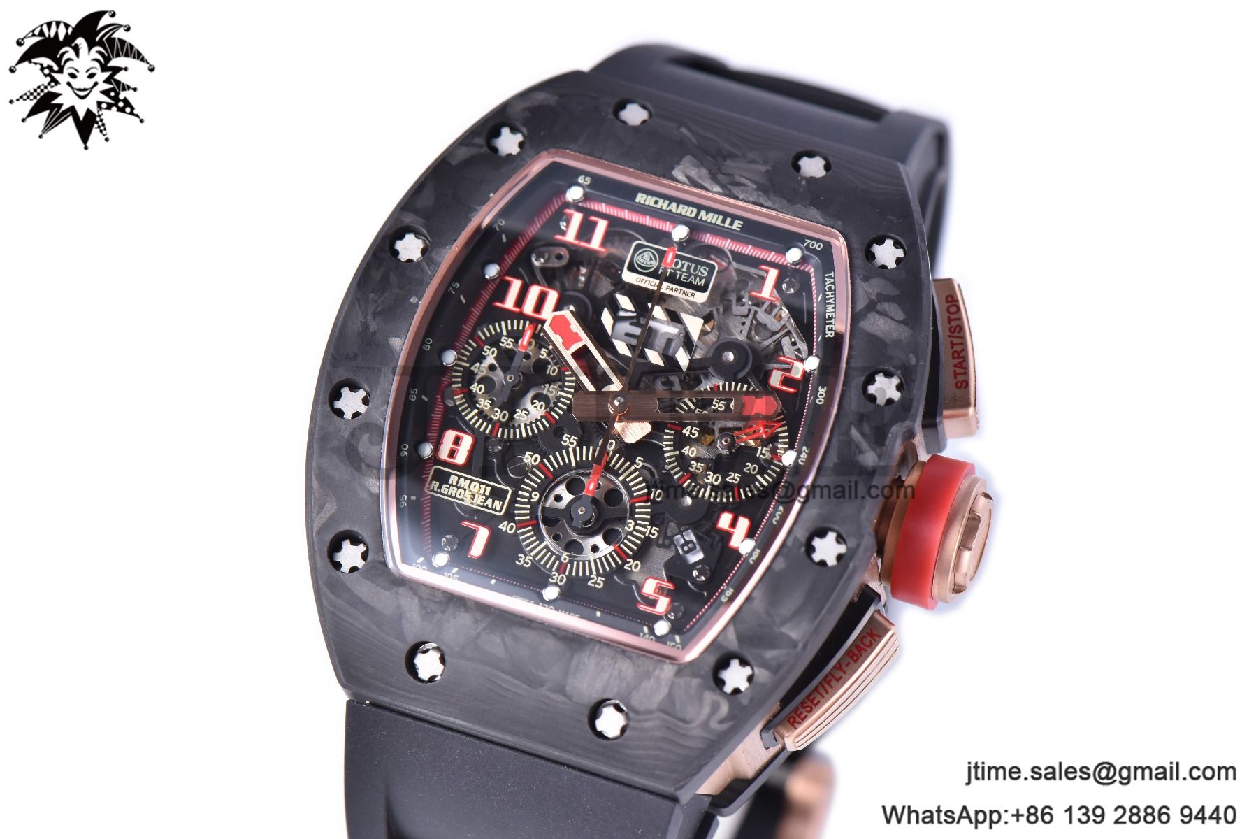 RM011 NTPT Chrono RG Case KVF 1:1 Best Edition Crystal Dial Red on Black Rubber Strap A7750 V2