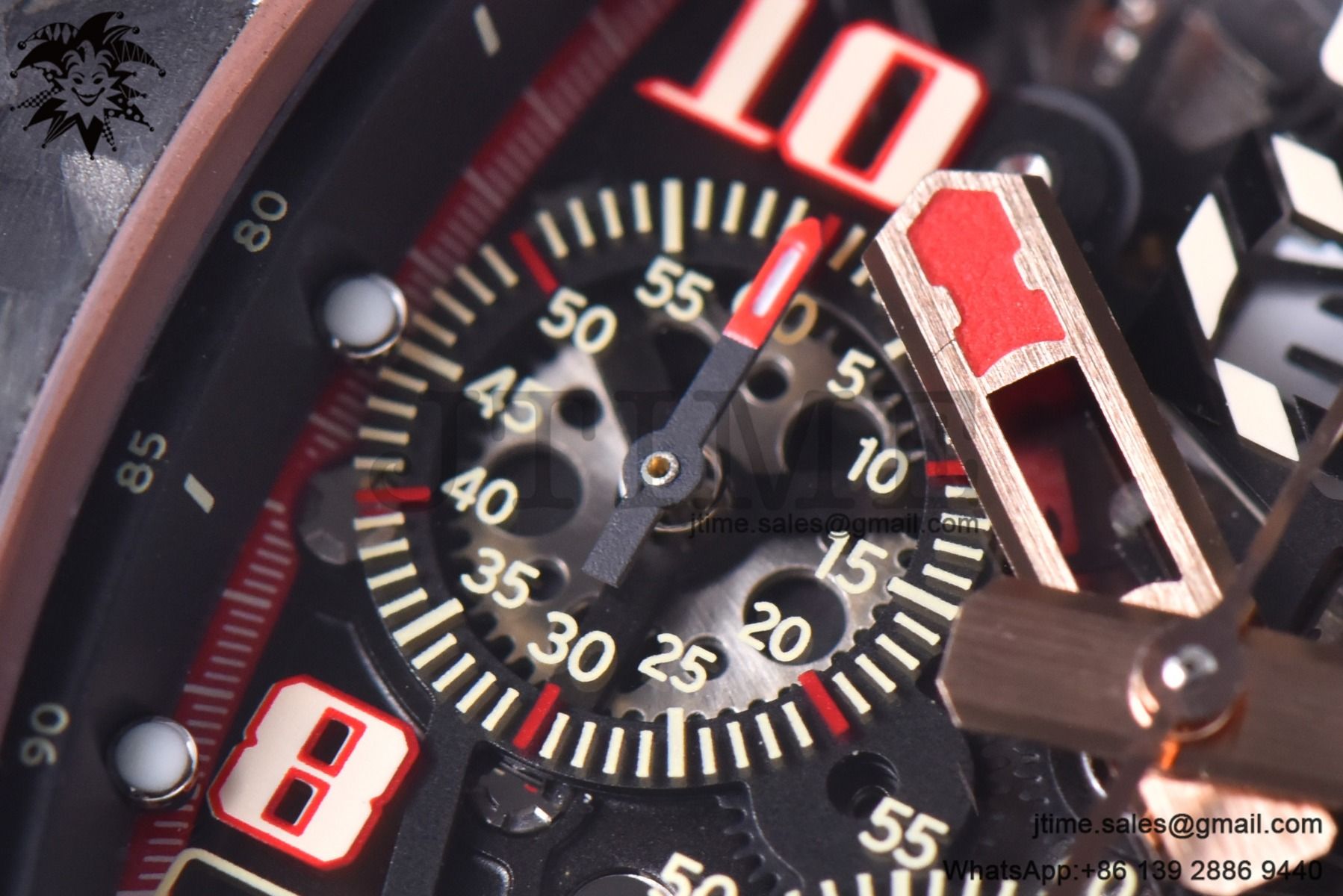 RM011 NTPT Chrono RG Case KVF 1:1 Best Edition Crystal Dial Red on Black Rubber Strap A7750 V2 - Image 11