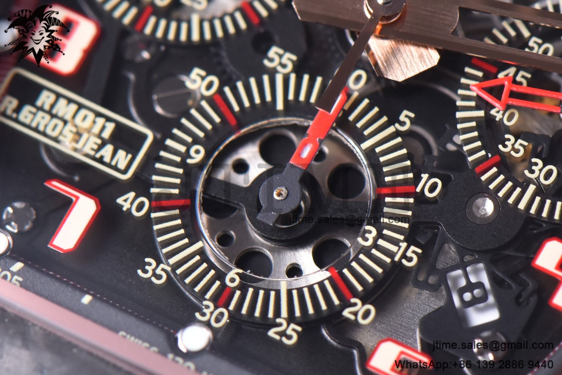 RM011 NTPT Chrono RG Case KVF 1:1 Best Edition Crystal Dial Red on Black Rubber Strap A7750 V2 - Image 10