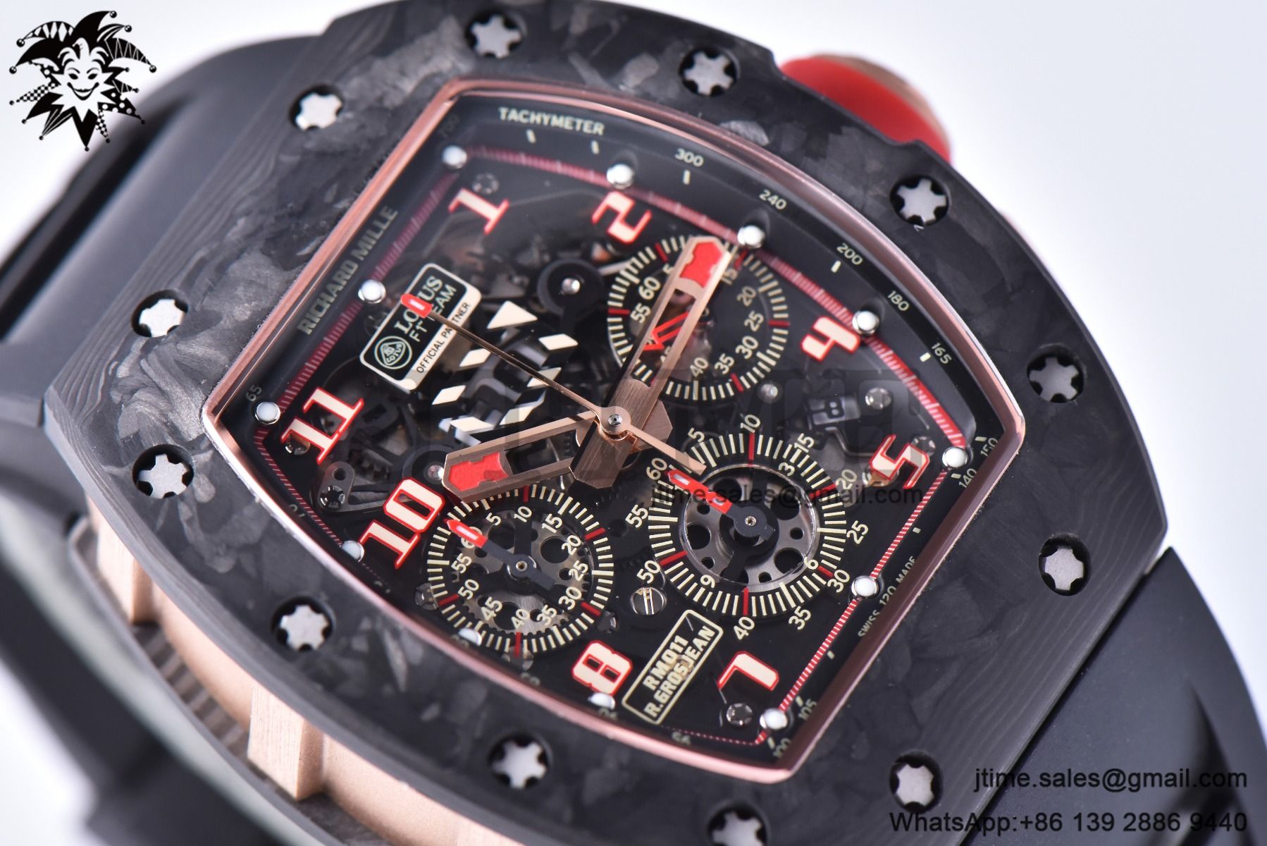RM011 NTPT Chrono RG Case KVF 1:1 Best Edition Crystal Dial Red on Black Rubber Strap A7750 V2 - Image 5