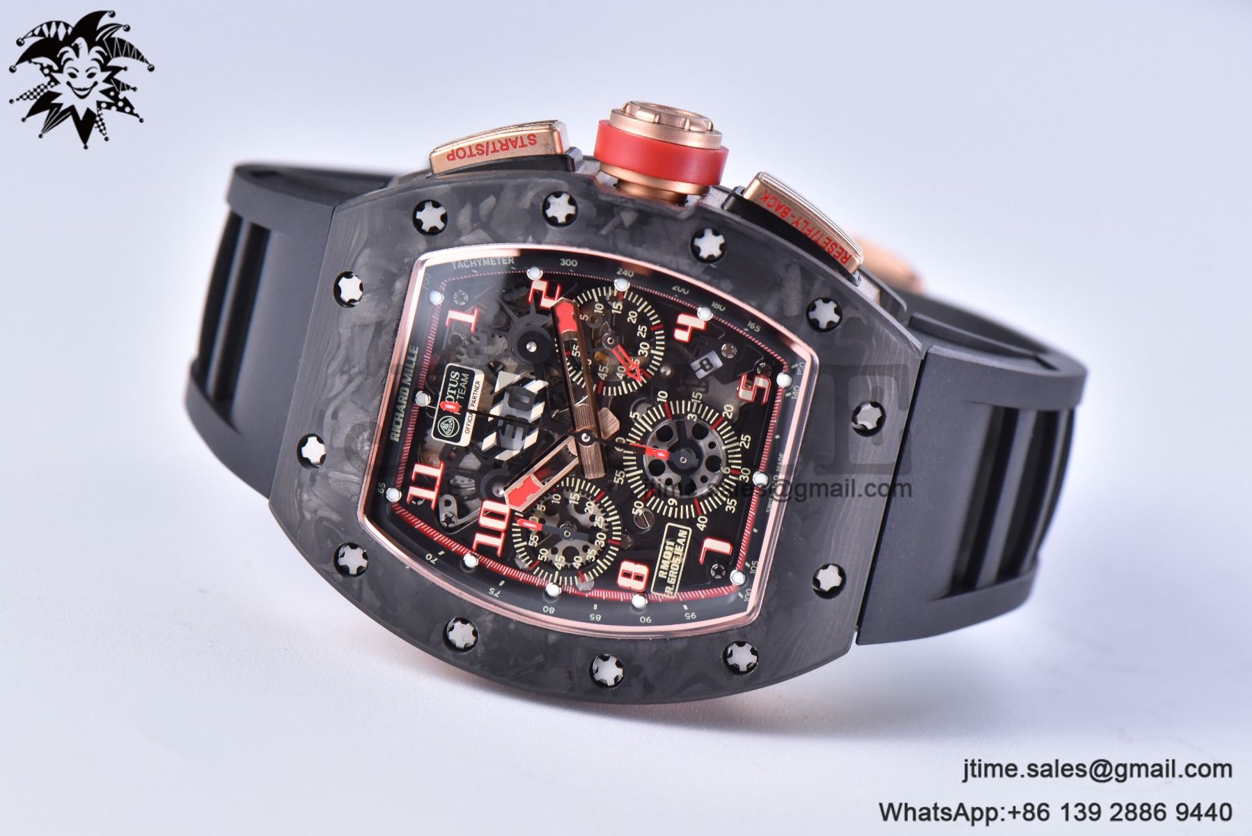 RM011 NTPT Chrono RG Case KVF 1:1 Best Edition Crystal Dial Red on Black Rubber Strap A7750 V2 - Image 8