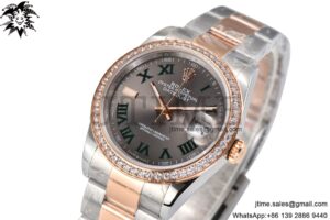 DateJust 36 SS/RG 126203 BPF 1:1 Best Edition Full Diamond Bezel Gray Dial on Oyster Bracelet A2824