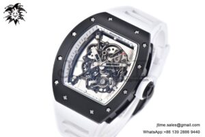 RM055 Black Ceramic BBRF 1:1 Best Edition Skeleton White Dial on White Rubber Strap RMUL2