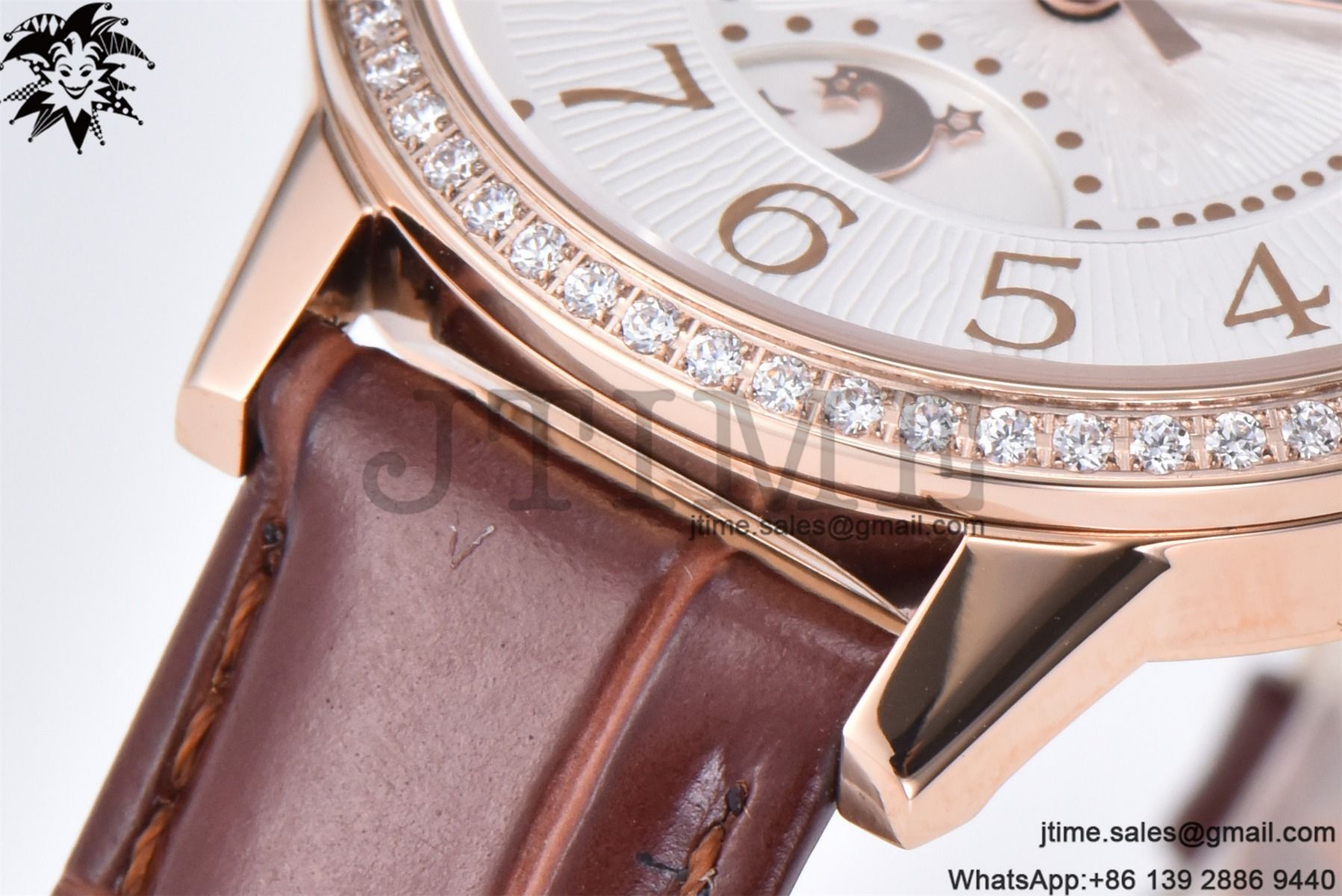 Rendez-Vous Night & Day RG APSF 1:1 Best Edition White Textured Dial Diamonds Bezel on Brown Leather Strap A898 - Image 9