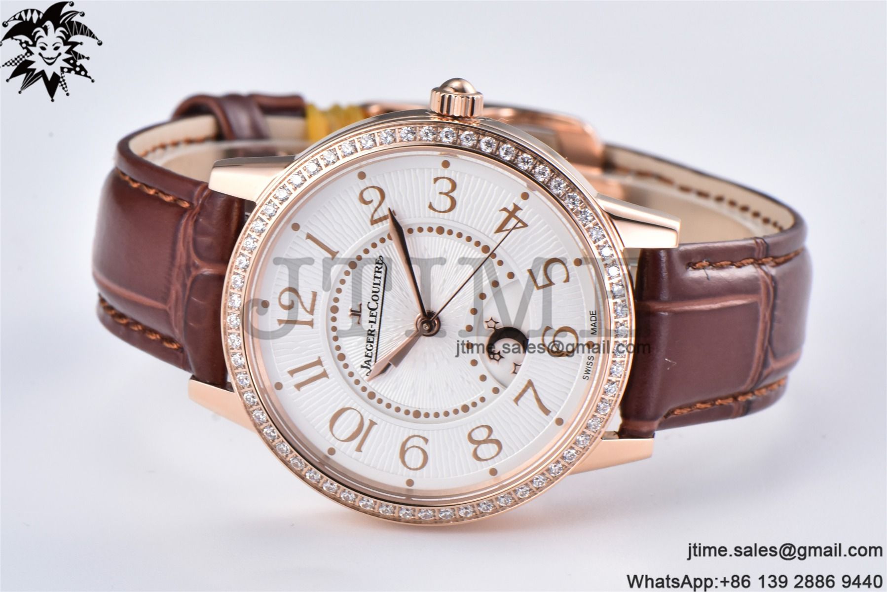 Rendez-Vous Night & Day RG APSF 1:1 Best Edition White Textured Dial Diamonds Bezel on Brown Leather Strap A898 - Image 4