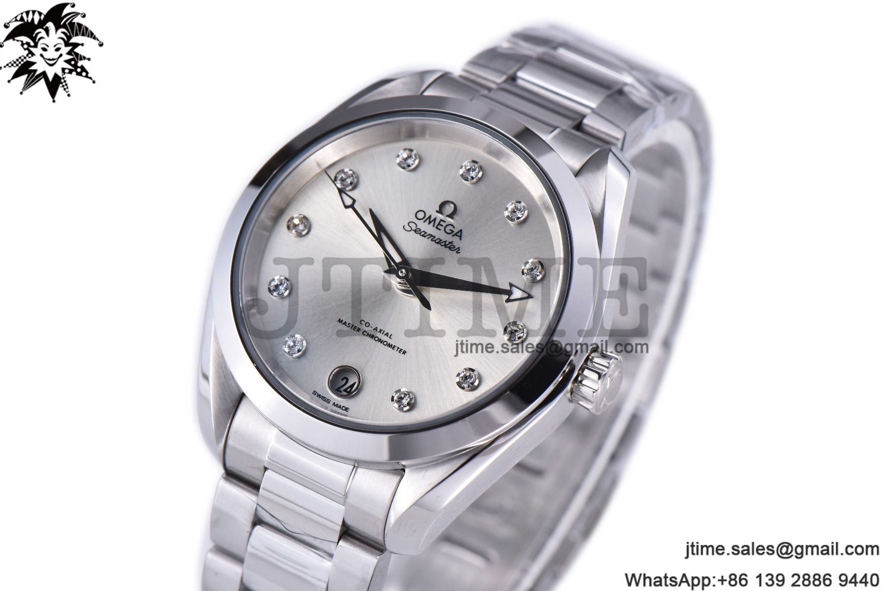 Aqua Terra 34mm Ladies SS VSF 1:1 Best Edition Silver Dial Diamonds Markers on SS Bracelet A8800