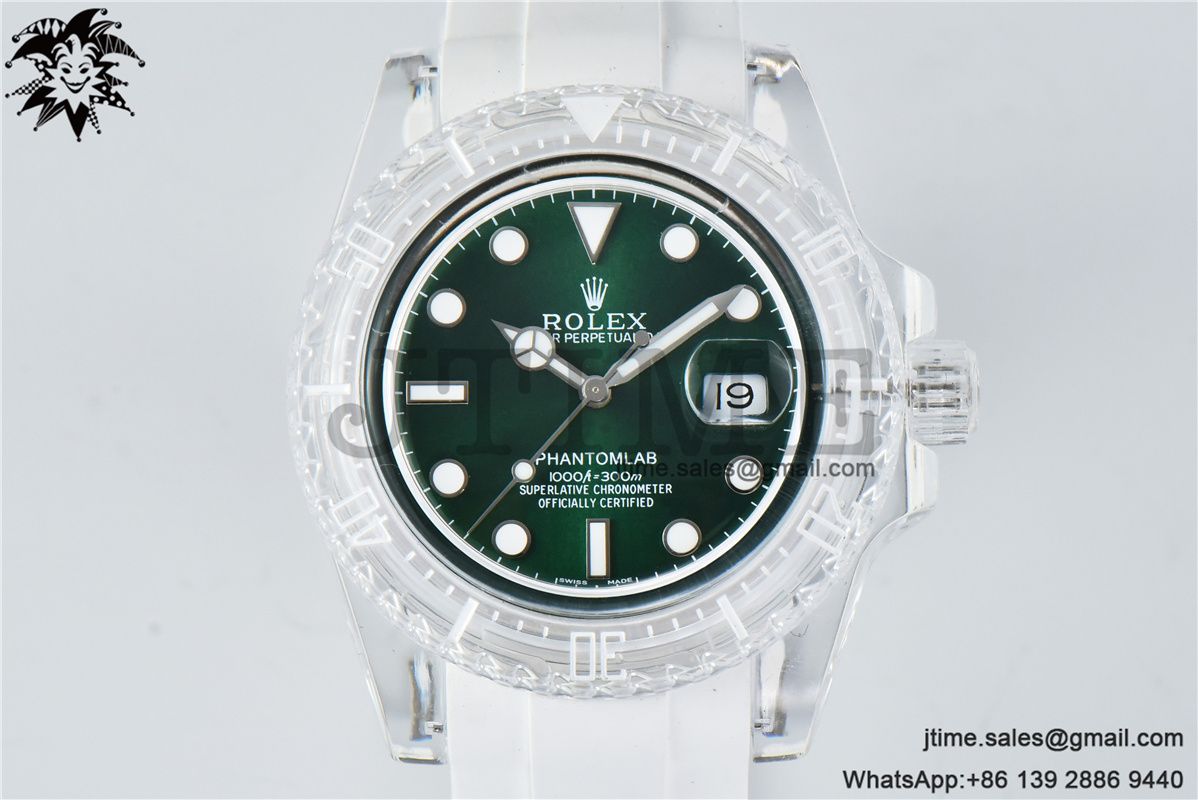 Submariner Phantomlab Transparent KZF Best Edition Green Dial on White Rubber Strap VR3135 - Image 2