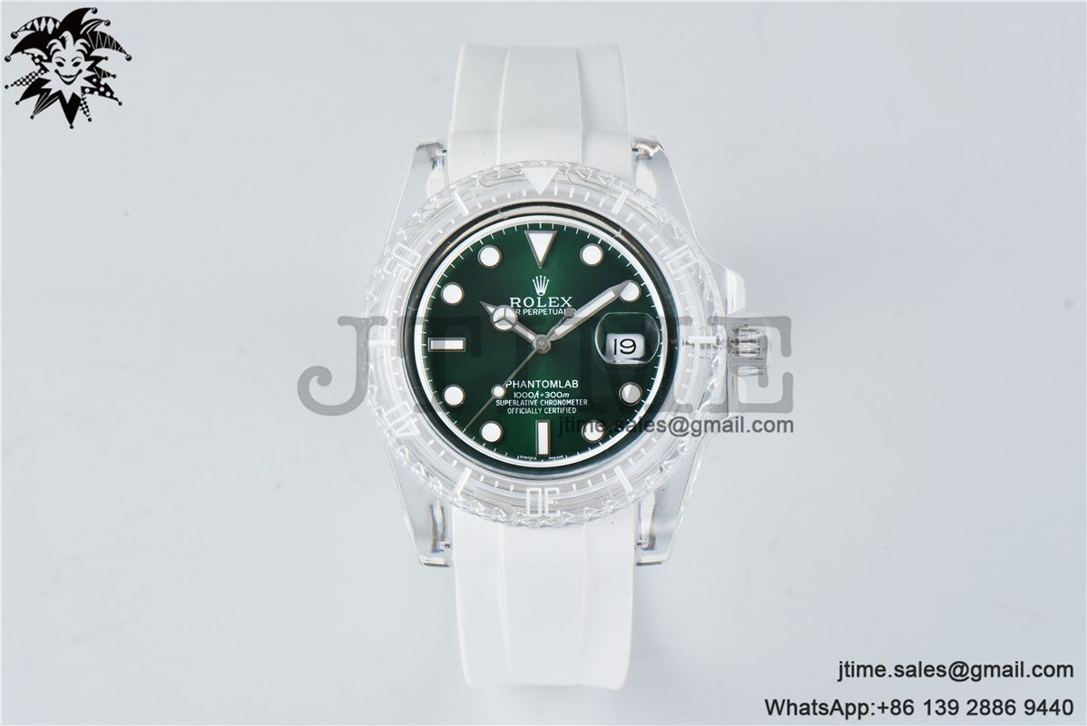 Submariner Phantomlab Transparent KZF Best Edition Green Dial on White Rubber Strap VR3135 - Image 3