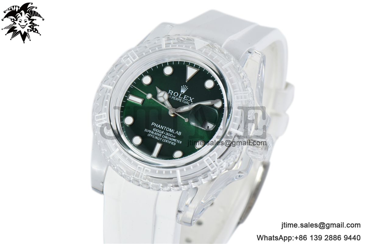 Submariner Phantomlab Transparent KZF Best Edition Green Dial on White Rubber Strap VR3135
