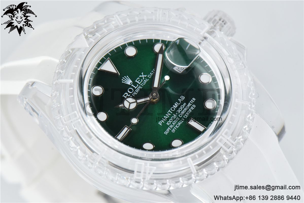 Submariner Phantomlab Transparent KZF Best Edition Green Dial on White Rubber Strap VR3135 - Image 4