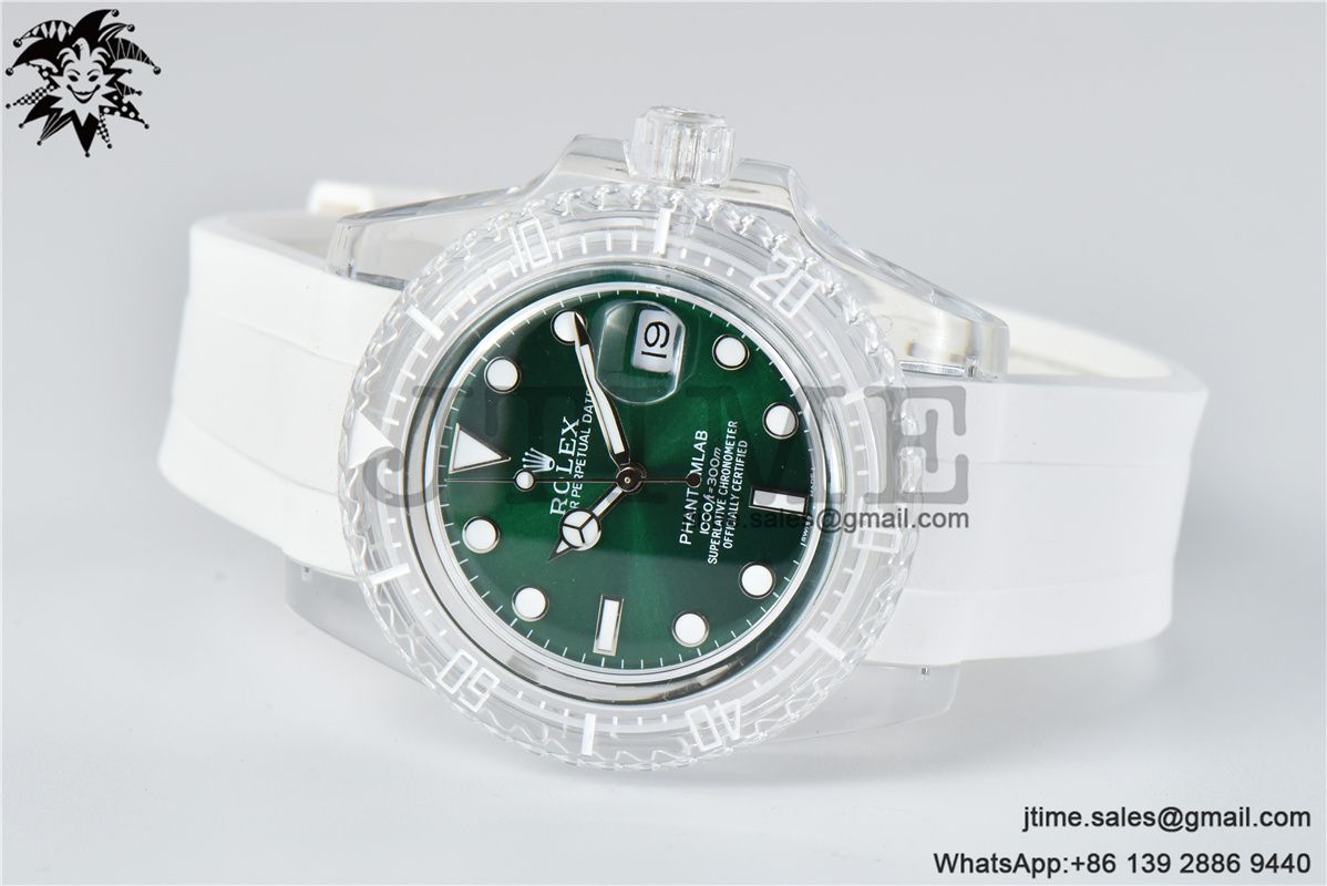 Submariner Phantomlab Transparent KZF Best Edition Green Dial on White Rubber Strap VR3135 - Image 5