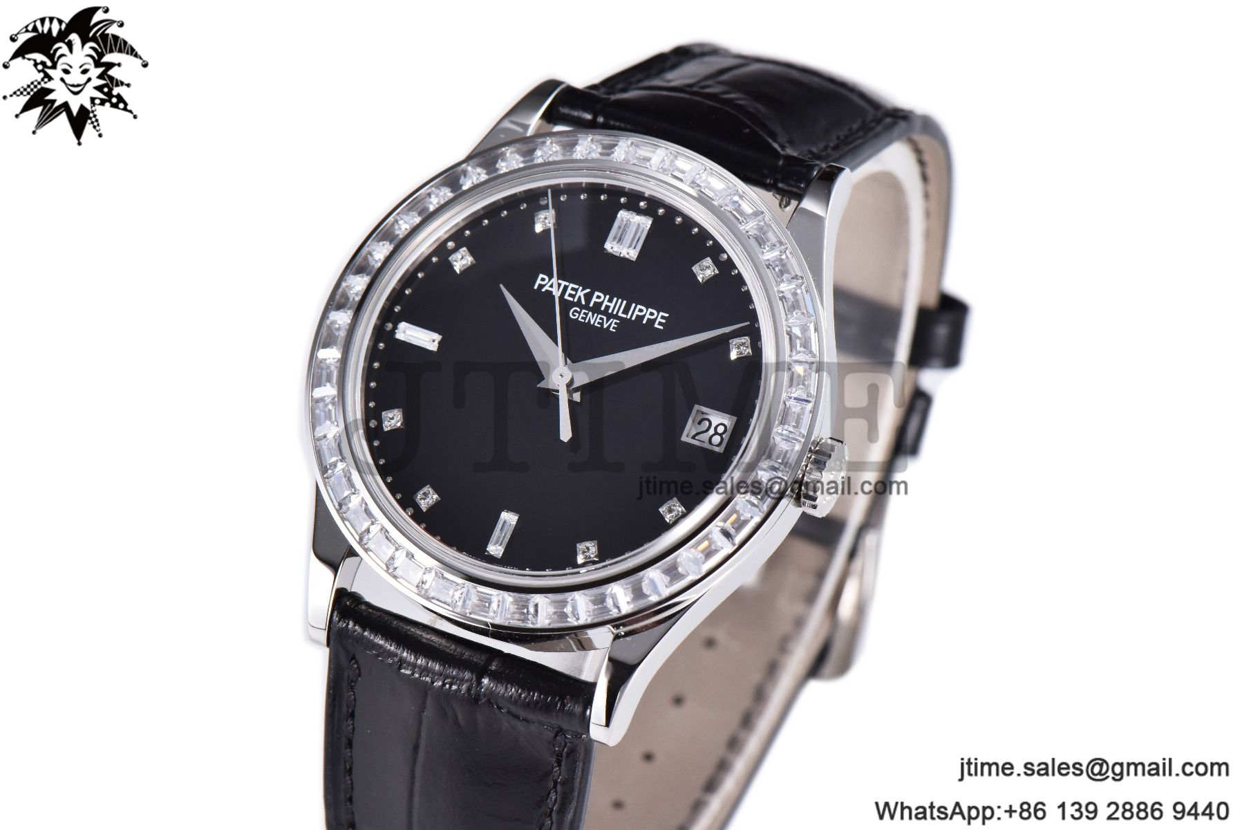 Calatrava 5298P-012 SS T Diamonds Bezel ZF 1:1 Best Edition Black Dial on Black Leather Strap A324CS