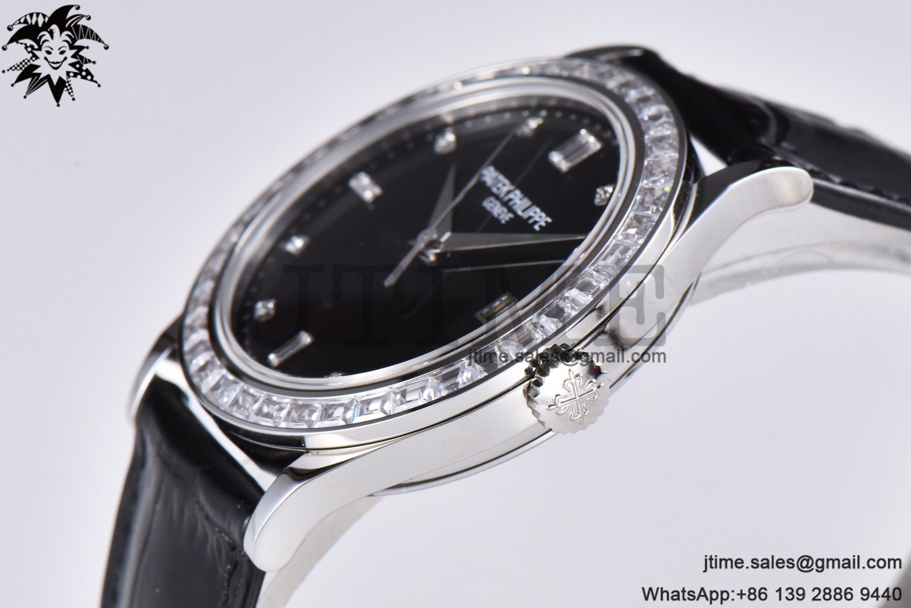 Calatrava 5298P-012 SS T Diamonds Bezel ZF 1:1 Best Edition Black Dial on Black Leather Strap A324CS - Image 6