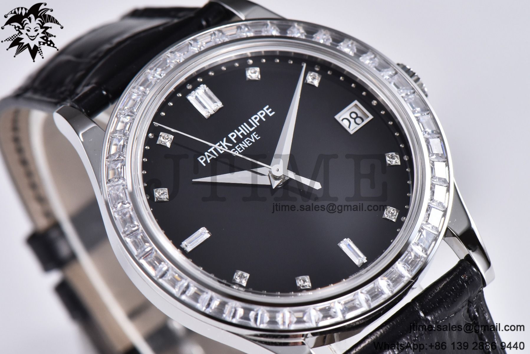 Calatrava 5298P-012 SS T Diamonds Bezel ZF 1:1 Best Edition Black Dial on Black Leather Strap A324CS - Image 5