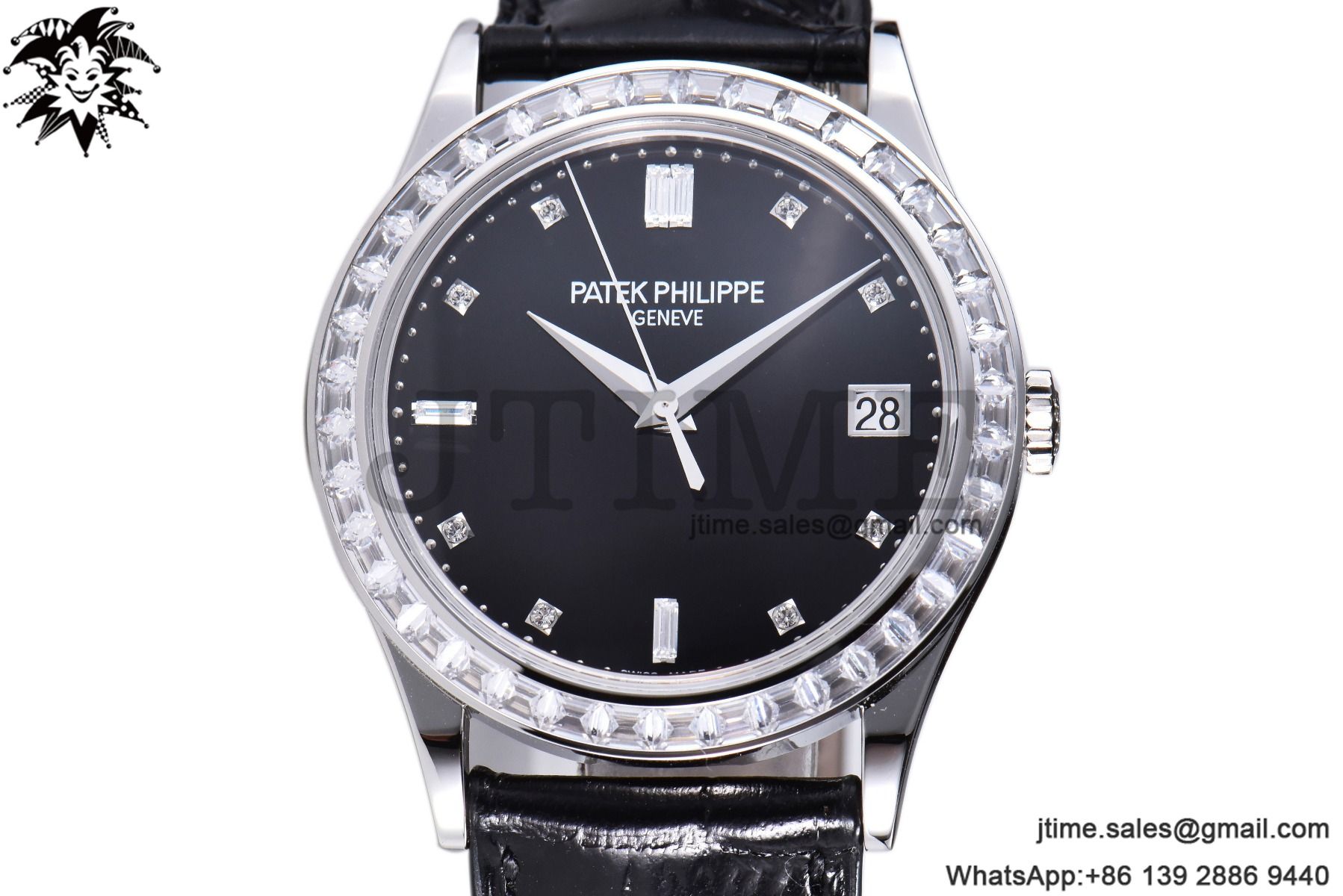 Calatrava 5298P-012 SS T Diamonds Bezel ZF 1:1 Best Edition Black Dial on Black Leather Strap A324CS - Image 2