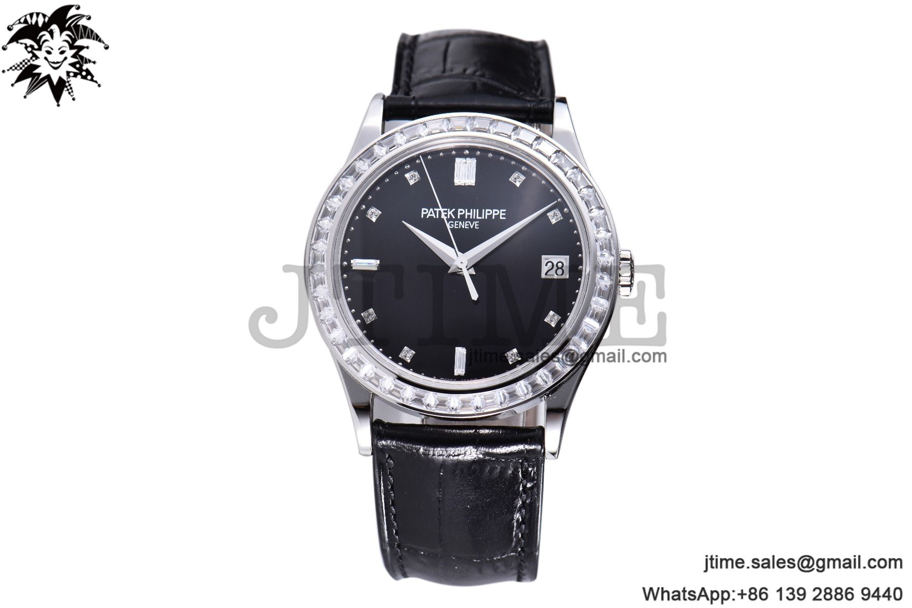 Calatrava 5298P-012 SS T Diamonds Bezel ZF 1:1 Best Edition Black Dial on Black Leather Strap A324CS - Image 3